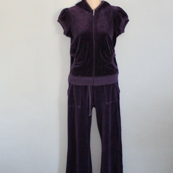 Juicy Couture Pants - Juicy Couture Y2K Short Sleeve Velour Set Jacket Pants Purple Size Large H11834